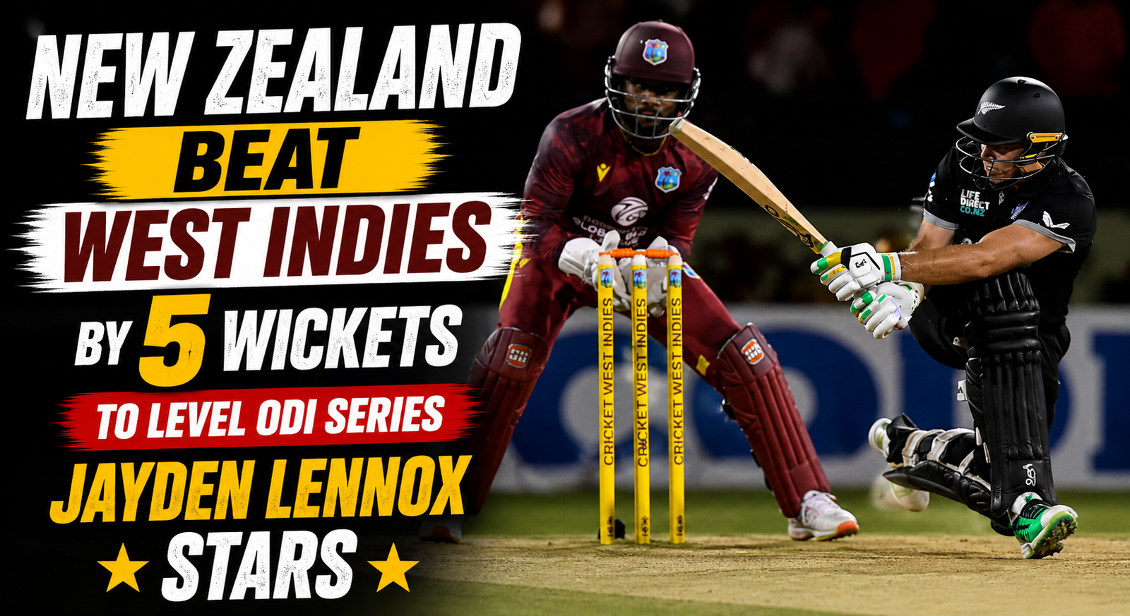 New Zealand Beat West Indies by 5 Wickets to Level ODI Series as Jayden Lennox Stars